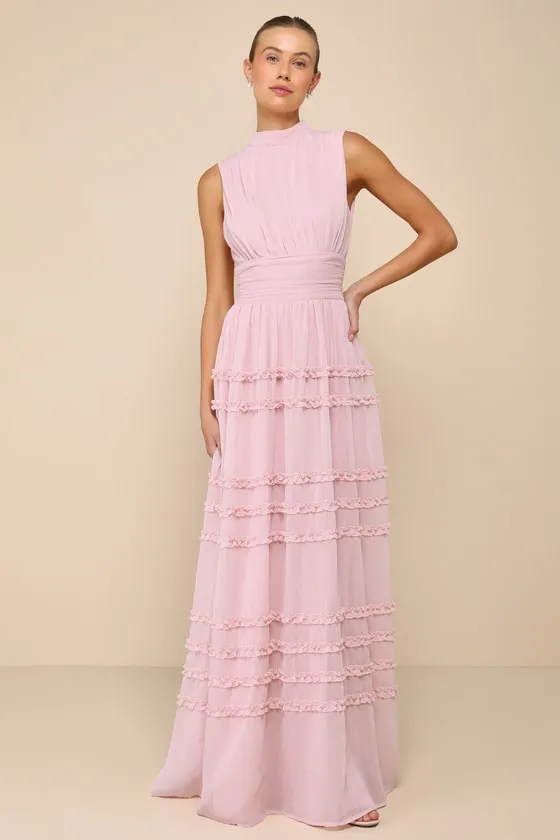 Enchantingly Sweet Blush Pink Chiffon Backless Maxi Dress sold by Lulus