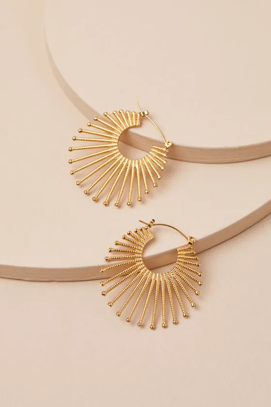 Radiant Composure Gold Rhinestone Sunburst Earrings sold by Lulus