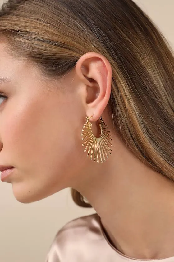 Radiant Composure Gold Rhinestone Sunburst Earrings sold by Lulus product image thumbnail 2