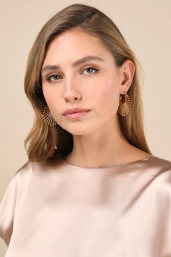 Radiant Composure Gold Rhinestone Sunburst Earrings sold by Lulus product image thumbnail 3