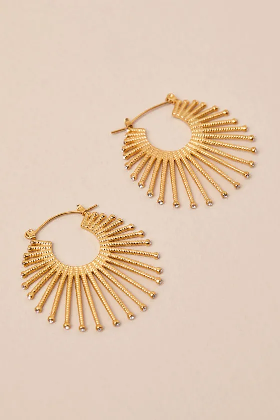 Radiant Composure Gold Rhinestone Sunburst Earrings sold by Lulus product image thumbnail 4