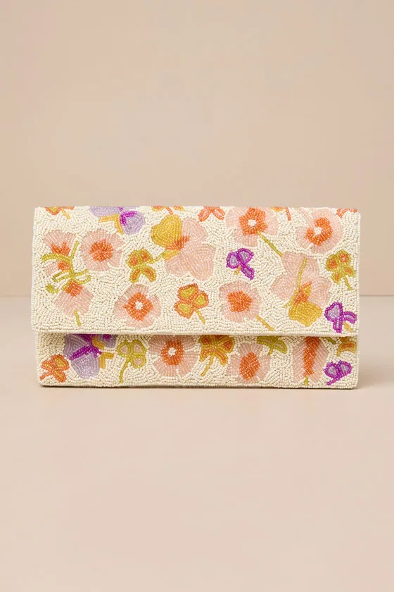 Ideal Season Ivory Floral Beaded Rectangular Clutch sold by Lulus
