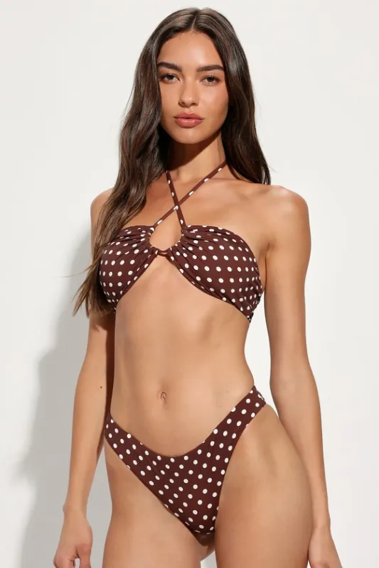 Palma Brown Polka Dot Cheeky Scrunch Bikini Bottoms sold by Lulus