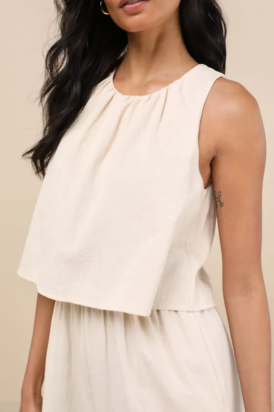 Breezy Sophistication Beige Textured Wide-Leg Jumpsuit sold by Lulus product image thumbnail 4