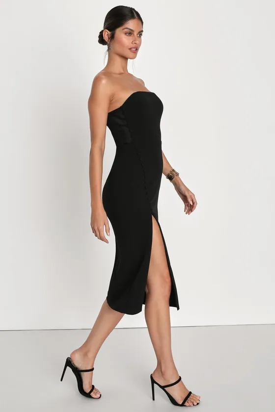 Loving the Feeling Black Strapless Bodycon Midi Dress sold by Lulus product image thumbnail 4