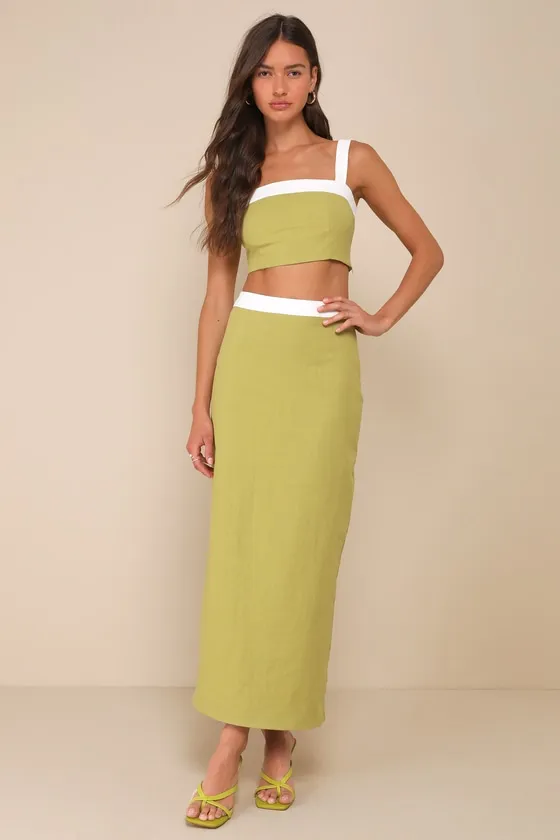 Elian Green and White Color Block Cropped Tank Top sold by Lulus