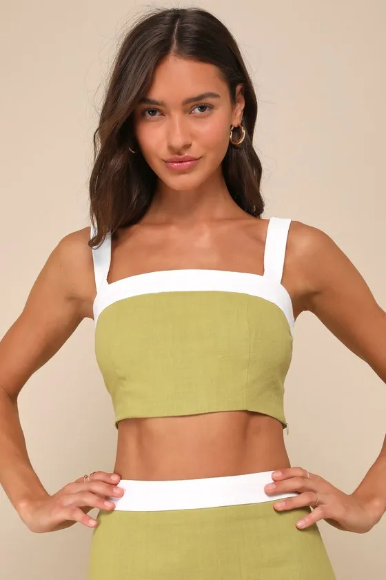 Elian Green and White Color Block Cropped Tank Top sold by Lulus product image thumbnail 2