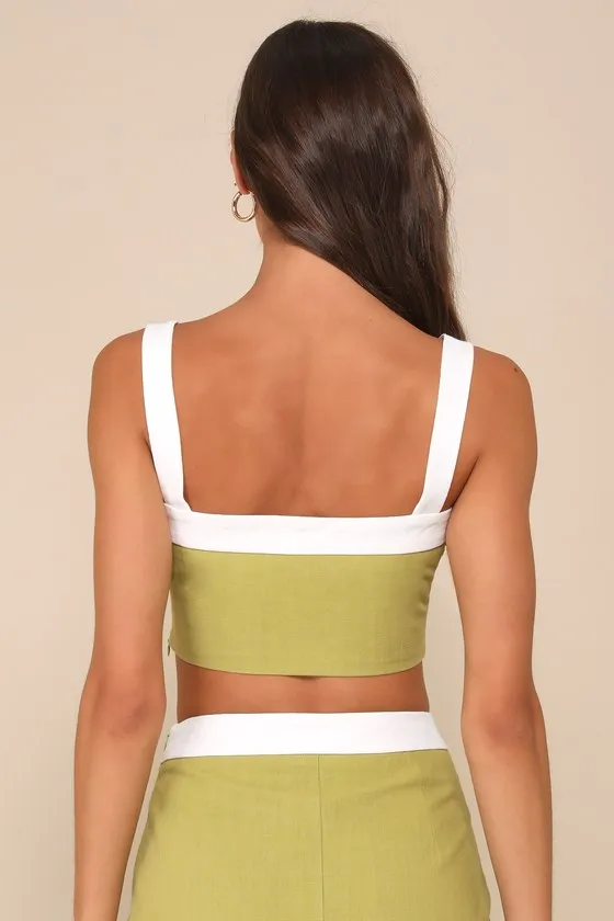 Elian Green and White Color Block Cropped Tank Top sold by Lulus product image thumbnail 3