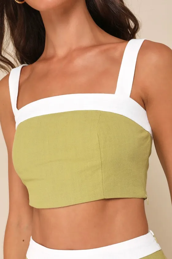 Elian Green and White Color Block Cropped Tank Top sold by Lulus product image thumbnail 4