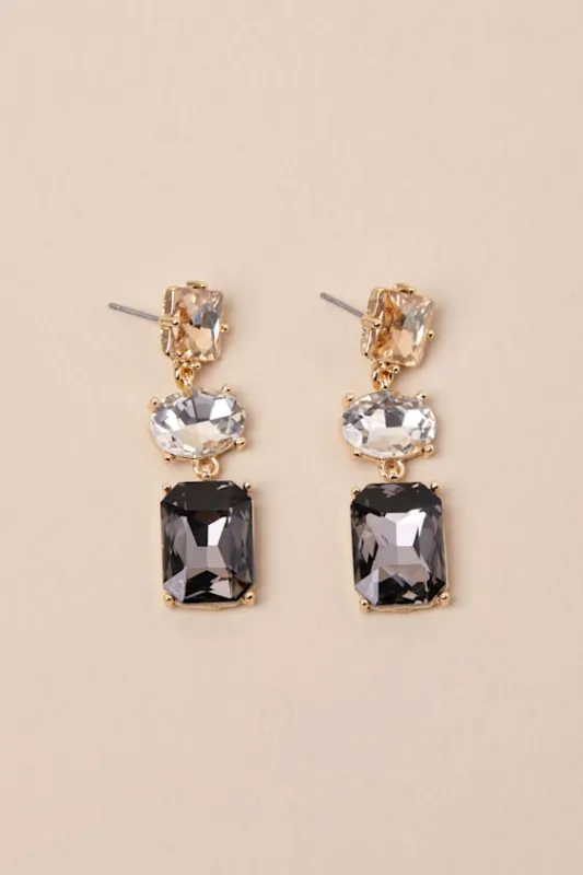 Allie Gold Rhinestone Drop Earrings sold by Lulus