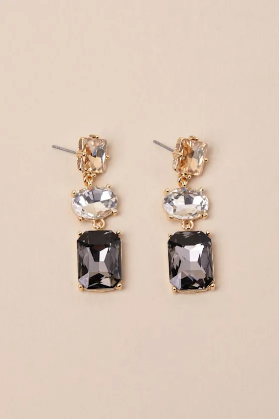 Allie Gold Rhinestone Drop Earrings sold by Lulus