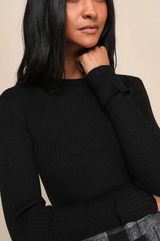Karlee Black Ribbed Knit Long Sleeve Sweater Top sold by Lulus product image thumbnail 4