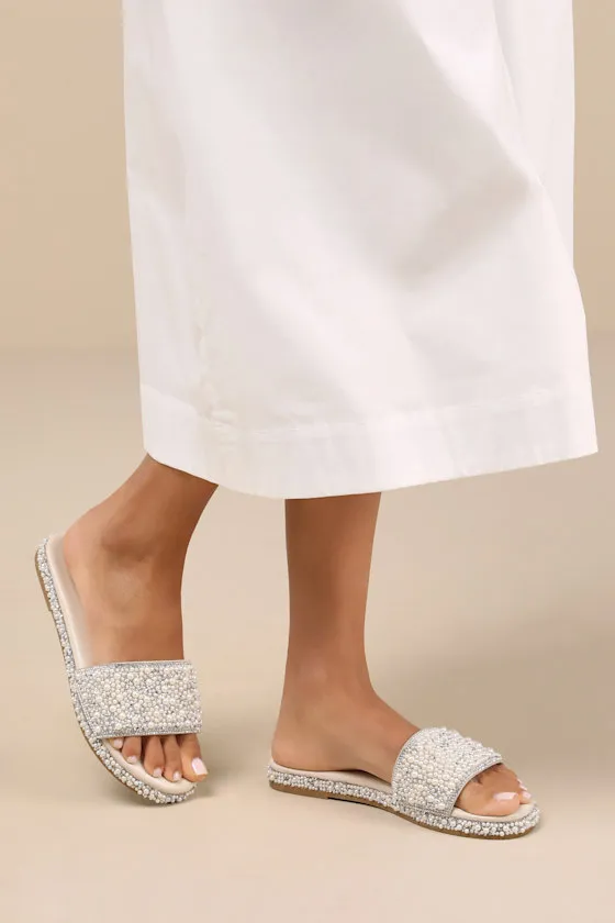Capricia Ivory Pearl Rhinestone Slide Sandals sold by Lulus