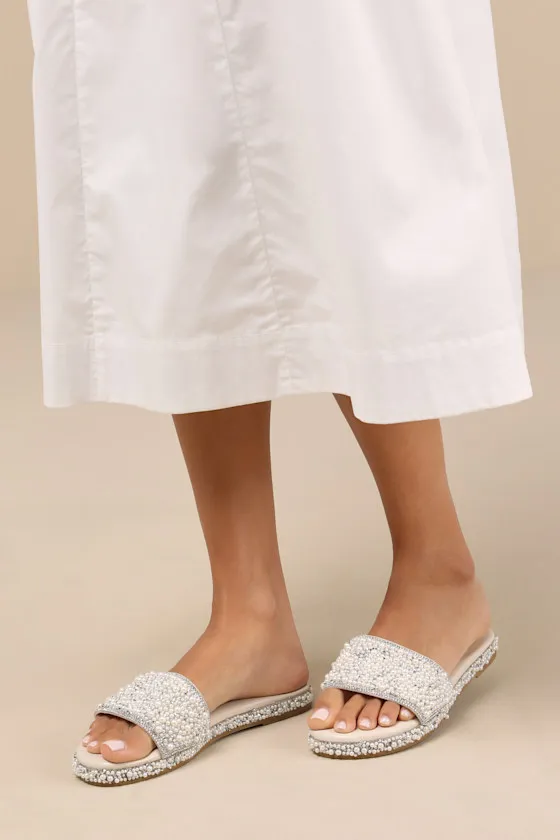 Capricia Ivory Pearl Rhinestone Slide Sandals sold by Lulus product image thumbnail 3