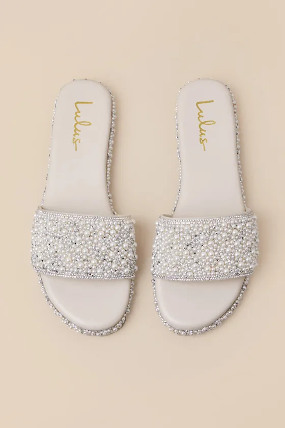 Capricia Ivory Pearl Rhinestone Slide Sandals sold by Lulus product image thumbnail 4