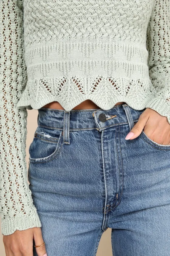 Lucky Cutie Sage Green Crochet Long Sleeve Sweater Top sold by Lulus product image thumbnail 4