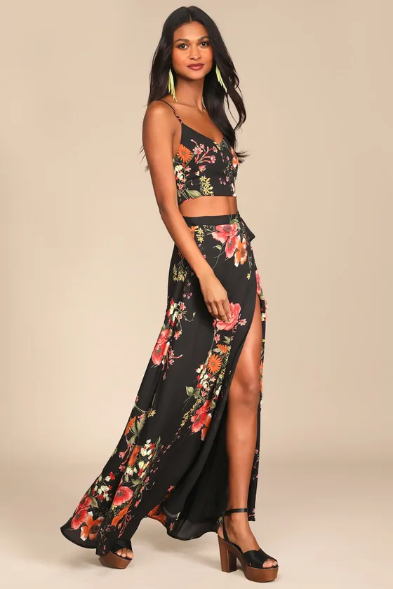 Bloom With a View Black Floral Print Two-Piece Maxi Dress sold by Lulus product image thumbnail 2