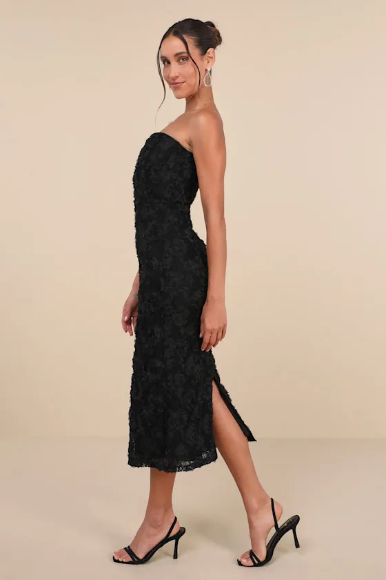 Flawless Perfection Black Floral Applique Strapless Midi Dress sold by Lulus product image thumbnail 2