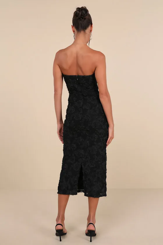 Flawless Perfection Black Floral Applique Strapless Midi Dress sold by Lulus product image thumbnail 3