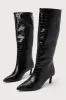 Lavan Black Croc-Embossed Leather Kitten Heel Knee-High Boots sold by Lulus