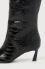 Lavan Black Croc-Embossed Leather Kitten Heel Knee-High Boots sold by Lulus