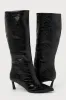 Lavan Black Croc-Embossed Leather Kitten Heel Knee-High Boots sold by Lulus