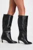 Lavan Black Croc-Embossed Leather Kitten Heel Knee-High Boots sold by Lulus
