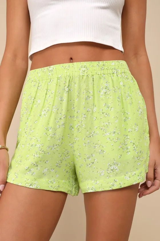 Sawyer Lime Green Floral Print Pull-On Shorts sold by Lulus product image thumbnail 2