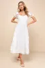 Sweetest Behavior White Embroidered Puff Sleeve Midi Dress sold by Lulus