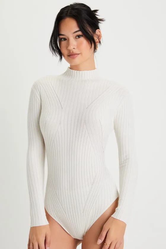 Crawford Ivory Long Sleeve Mock Neck Bodysuit sold by Lulus product image thumbnail 4