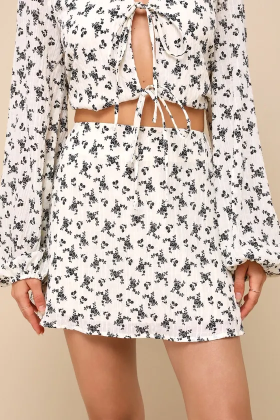 Adorable Moves Ivory Floral Print Textured Mini Skirt sold by Lulus product image thumbnail 2