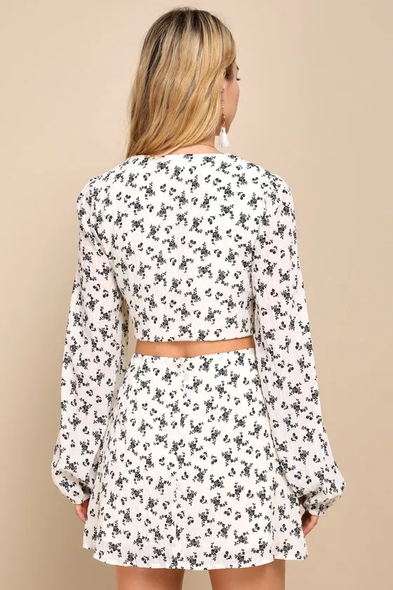 Adorable Moves Ivory Floral Print Textured Mini Skirt sold by Lulus product image thumbnail 3