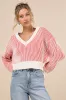 Attractively Cozy Red and White Striped V-Neck Pullover Sweater sold by Lulus