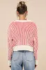 Attractively Cozy Red and White Striped V-Neck Pullover Sweater sold by Lulus