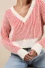 Attractively Cozy Red and White Striped V-Neck Pullover Sweater sold by Lulus