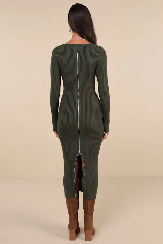Everyday Beauty Green Long Sleeve Ribbed Knit Sweater Dress sold by Lulus product image thumbnail 2