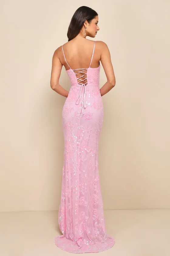 Glittering Excellence Light Pink Sequin Lace-Up Maxi Dress sold by Lulus product image thumbnail 2