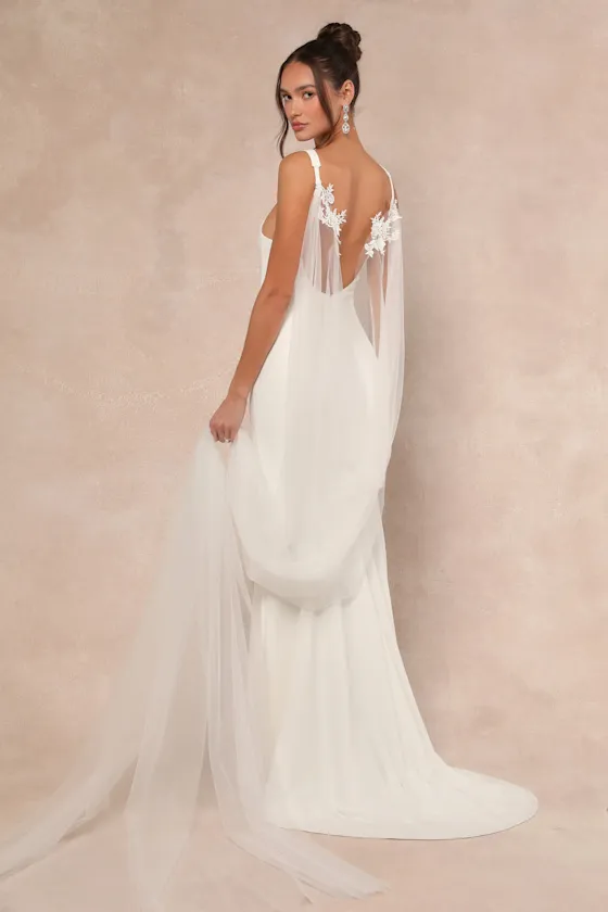 Caldecott White Tulle Cathedral Cape Veil sold by Lulus product image thumbnail 2