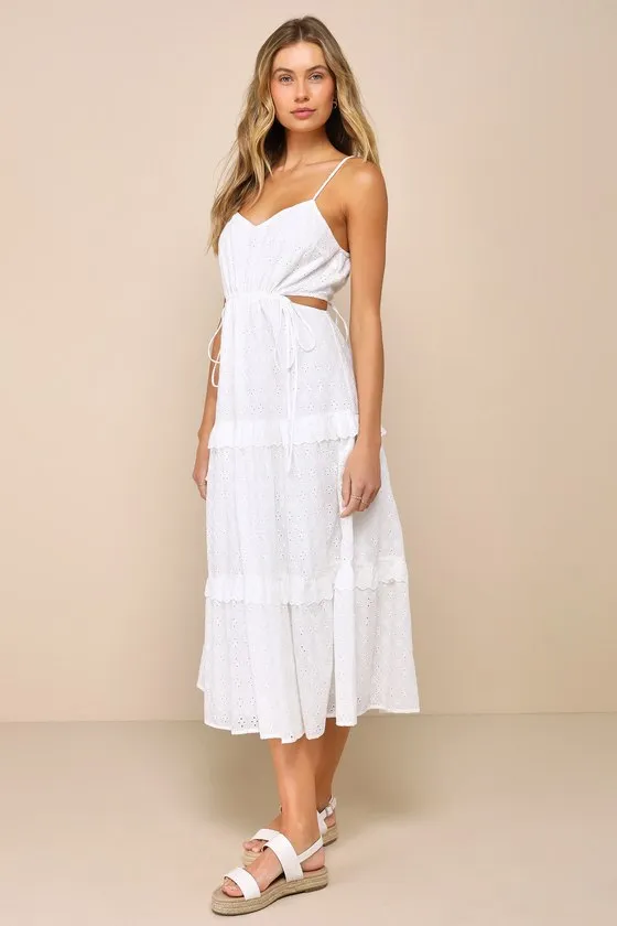 Summertime Babe White Eyelet Embroidered Cutout Midi Dress sold by Lulus product image thumbnail 2