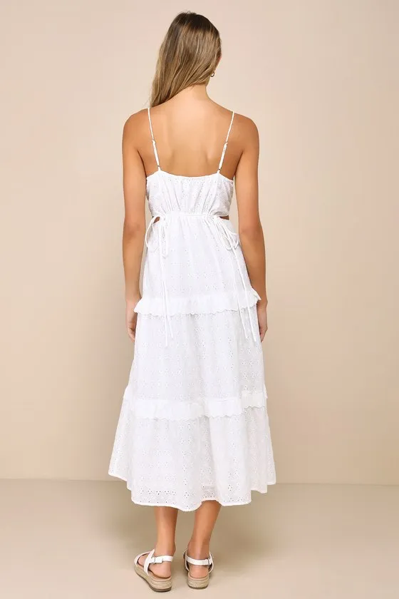 Summertime Babe White Eyelet Embroidered Cutout Midi Dress sold by Lulus product image thumbnail 3