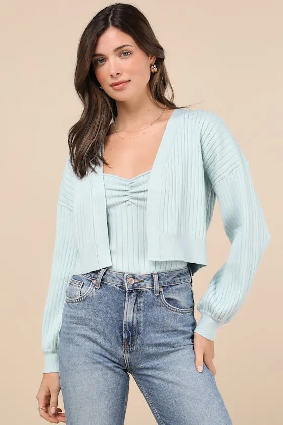 Cutest Duet Mint Blue Knit Cami Top and Cardigan Sweater Set sold by Lulus