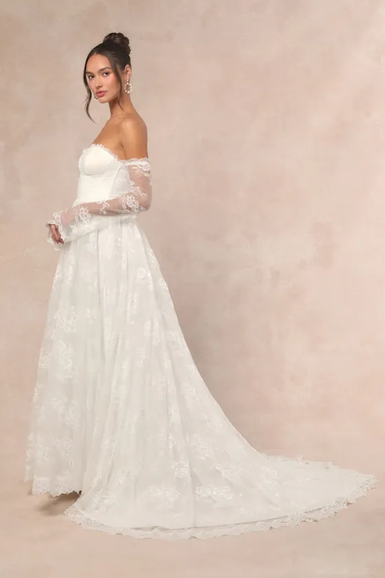 Maurine White Lace Off-the-Shoulder Bustier Maxi Dress sold by Lulus product image thumbnail 3