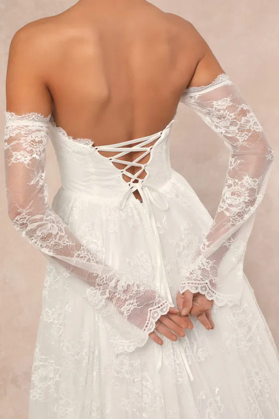 Maurine White Lace Off-the-Shoulder Bustier Maxi Dress sold by Lulus product image thumbnail 4