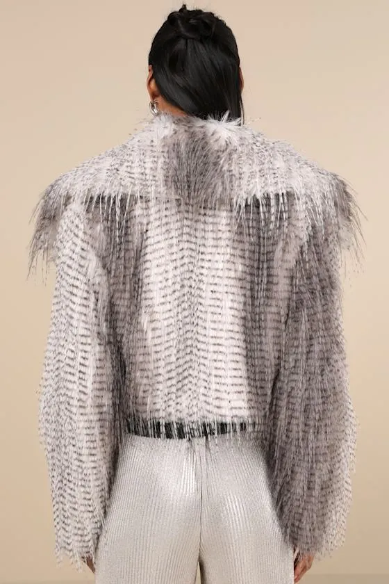 Premium Coziness Grey Faux Fur Cropped Jacket sold by Lulus product image thumbnail 3