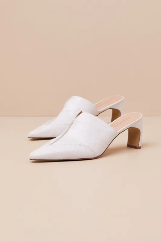 Crawford White Pointed-Toe Mule Pumps sold by Lulus