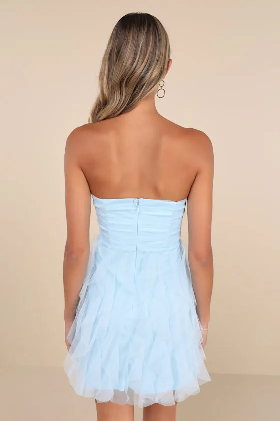 Delightful Beauty Light Blue Mesh Strapless Ruffled Mini Dress sold by Lulus product image thumbnail 2