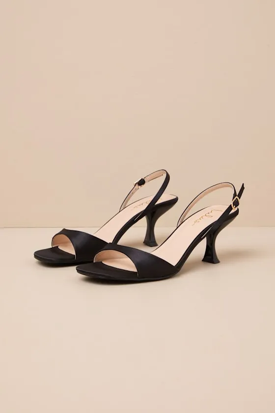 Soline Black Satin Slingback Low Heel Sandals sold by Lulus