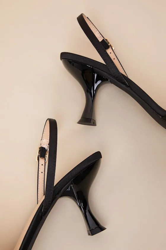 Soline Black Satin Slingback Low Heel Sandals sold by Lulus product image thumbnail 3