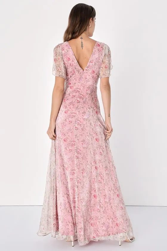Dreamiest Desires Pink Floral Flutter Sleeve Maxi Dress sold by Lulus product image thumbnail 2