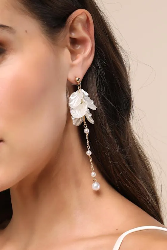 Cordella Gold Pearl Duster Earrings sold by Lulus product image thumbnail 2
